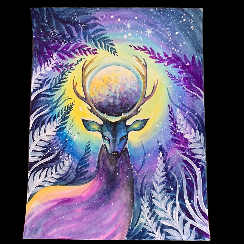 SALE!! Buck Supermoon painting deer in moonlight pagan